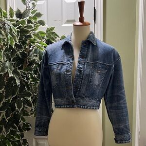 RAG & BONE Blue Miramar Cropped Cotton Trucker Jacket